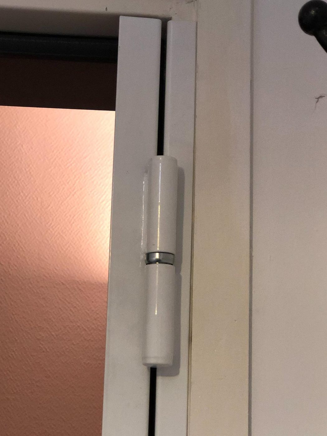 Détail de la quincaillerie d'une porte-fenêtre PVC blanche — EloxyMetal