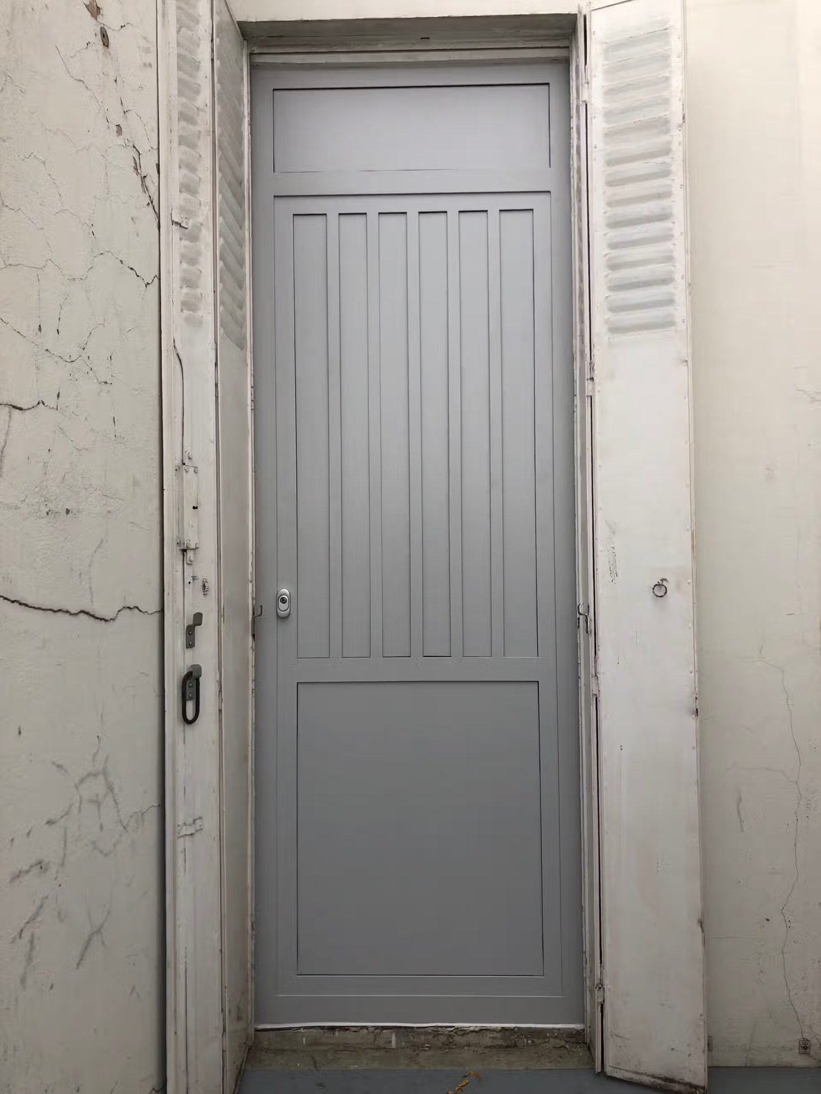Porte acier panneaux laqué gris sur mesure à Puiseaux — EloxyMetal