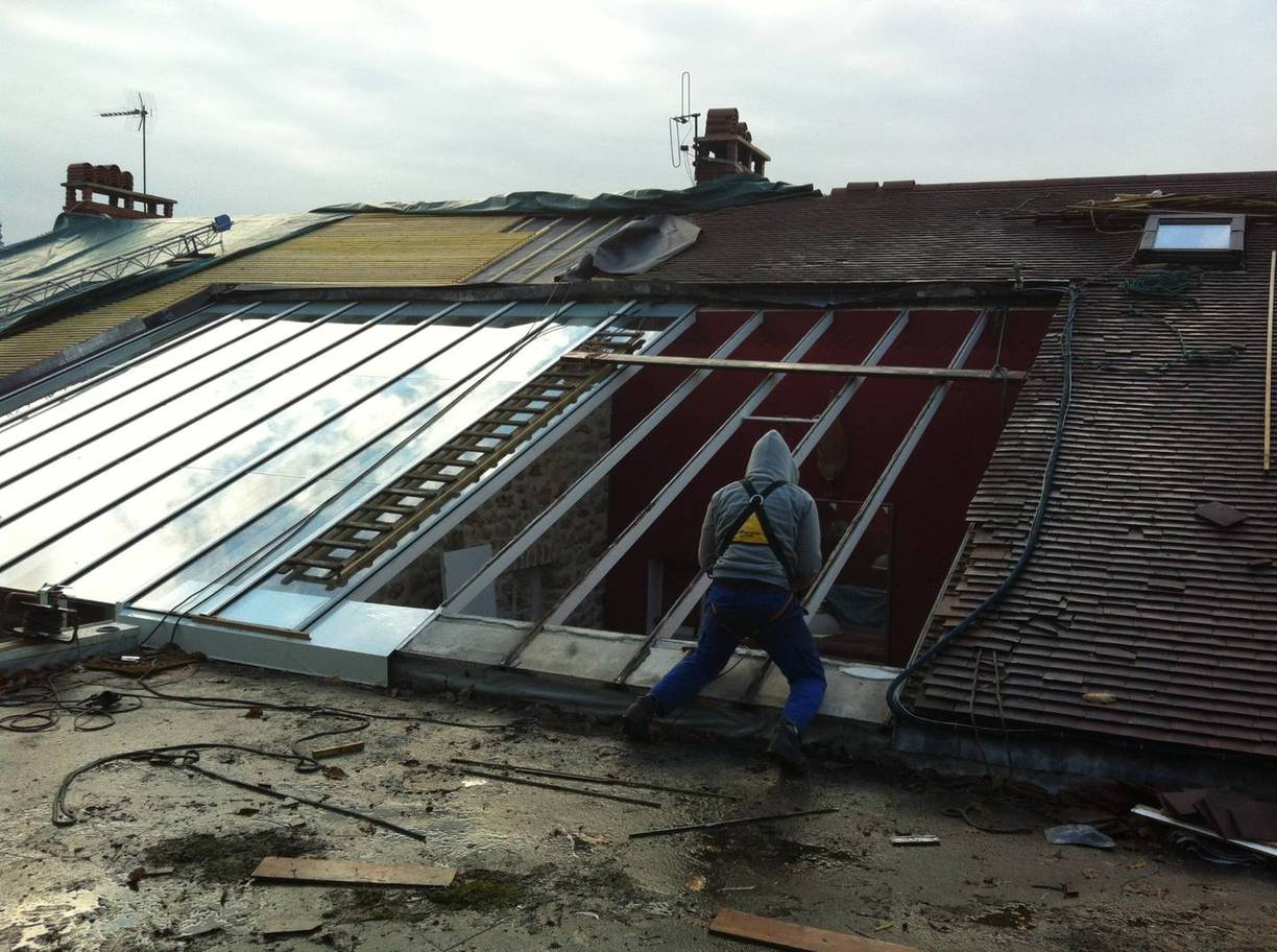 Pose Verriere Toiture Chantier Ossature Acier Zinc
