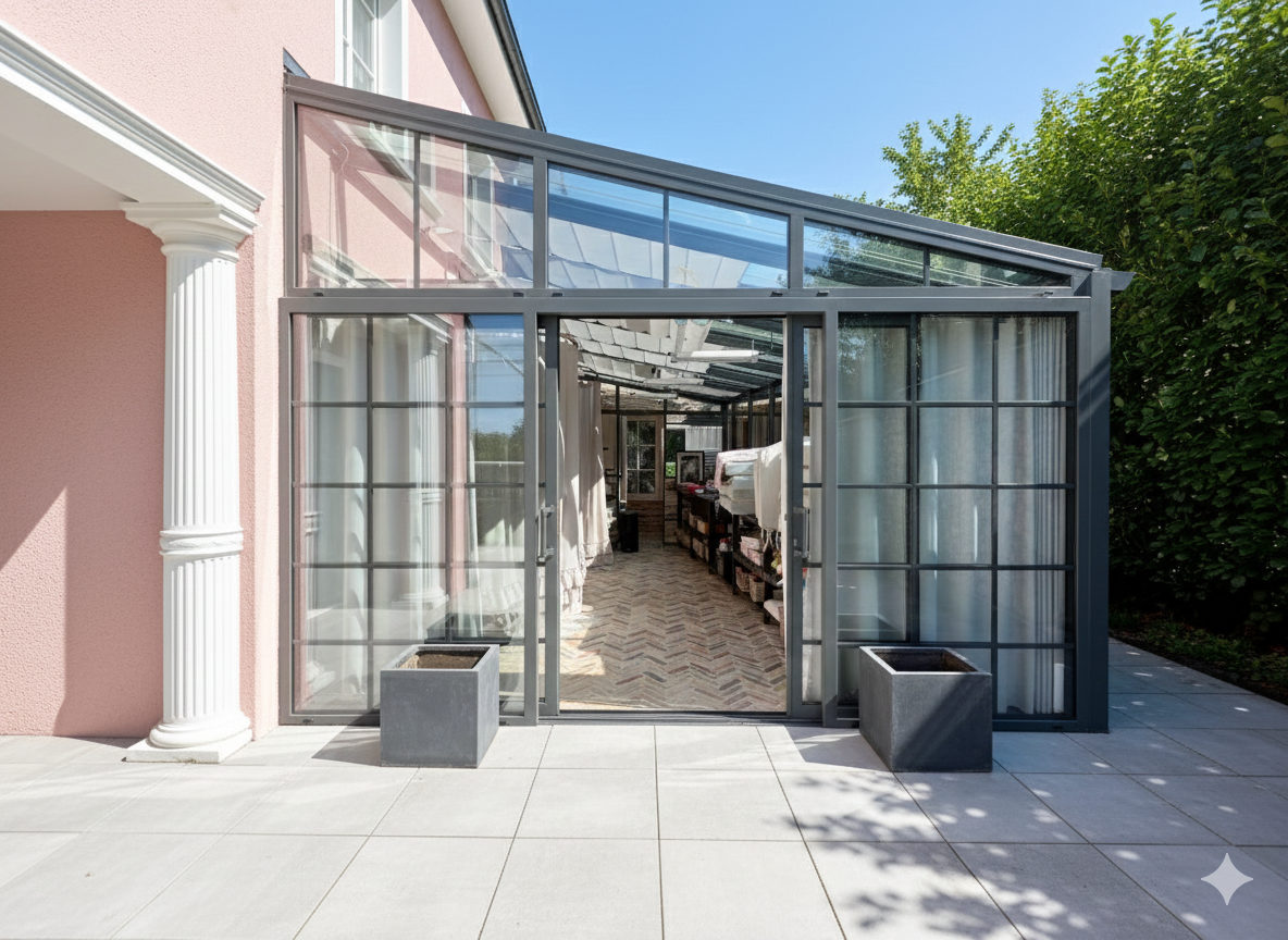 Veranda Contemporaine Acier Thermolaque Terrasse Sur Mesure